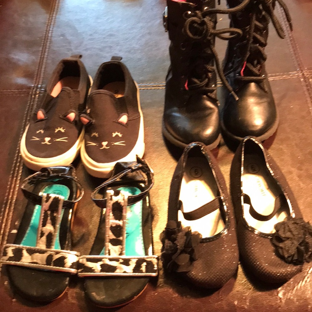 Four pairs of girls size 6 toddler shoes